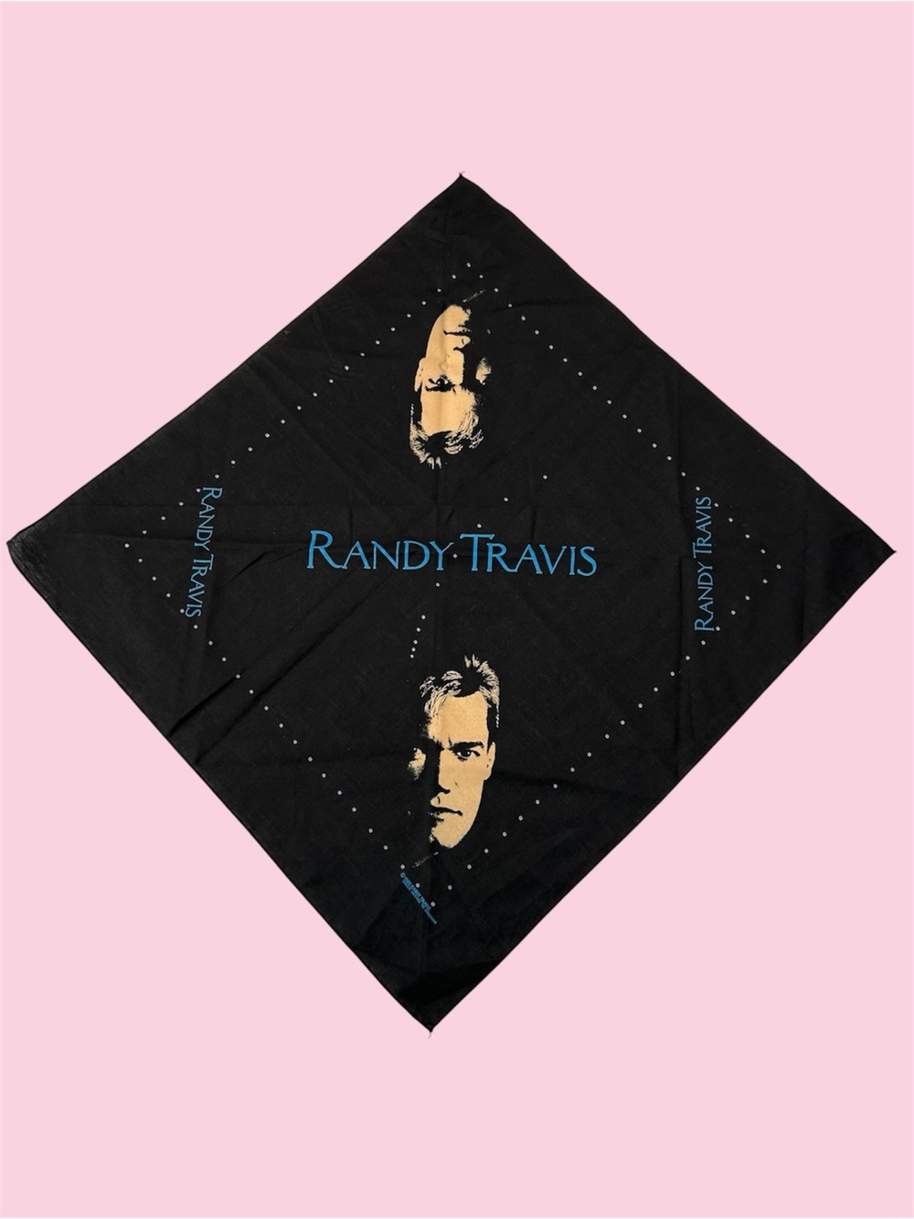 Vintage 80s 90s Randy Travis Brockum Silkscreened Bandana Western Country Black